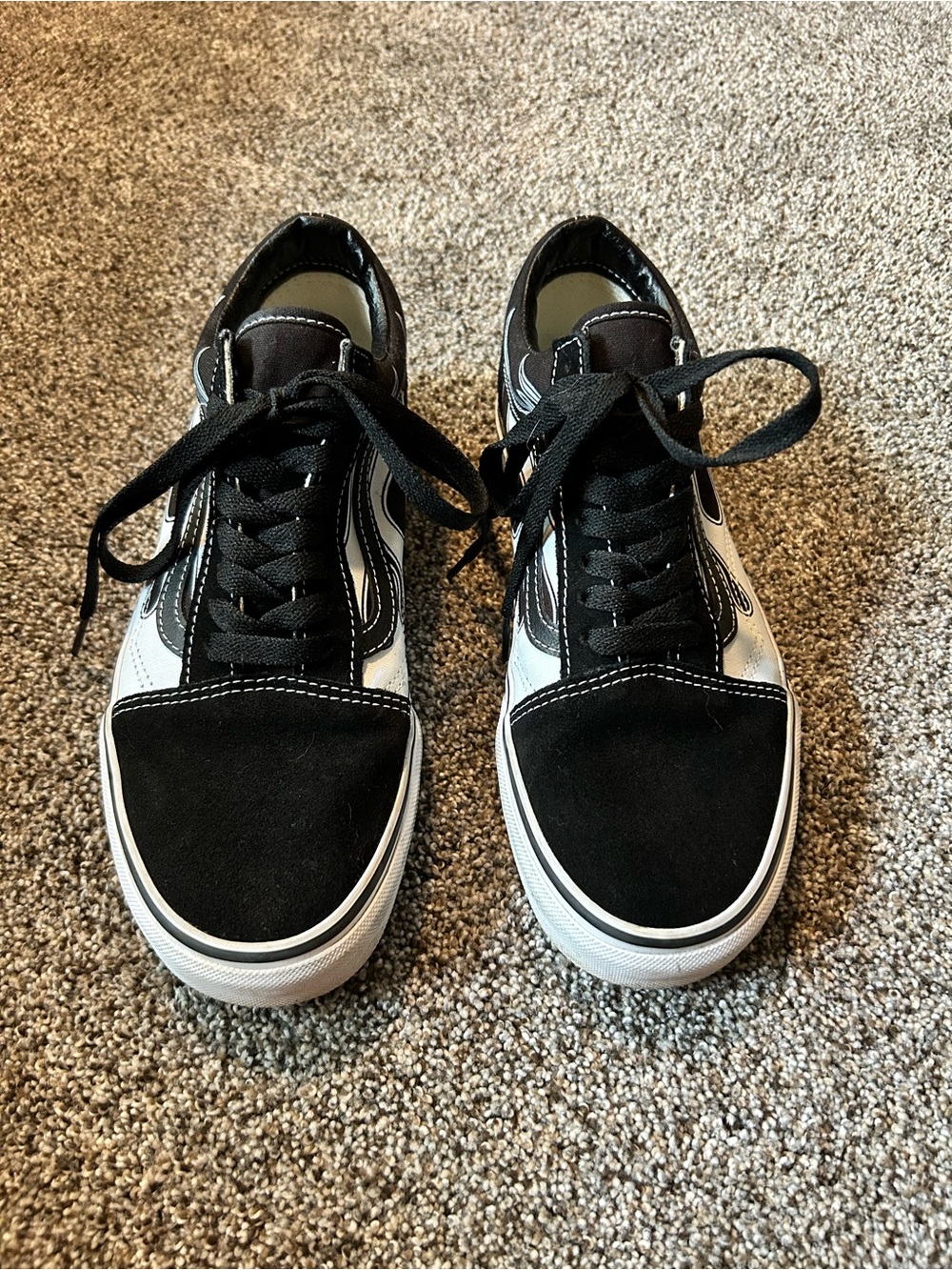 Vans Old Skool Black and White Flames Sneakers - Picture 2 of 8